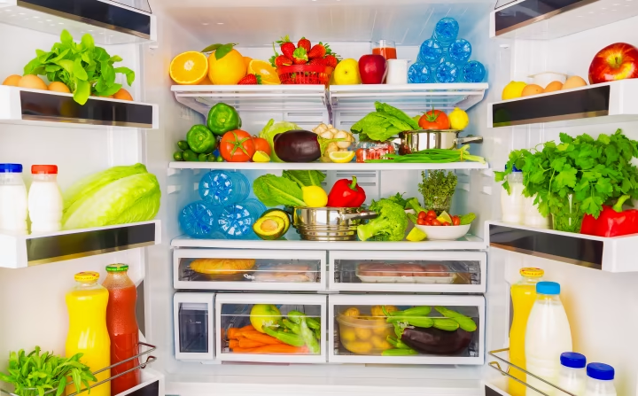 a refrigerator filled with food
